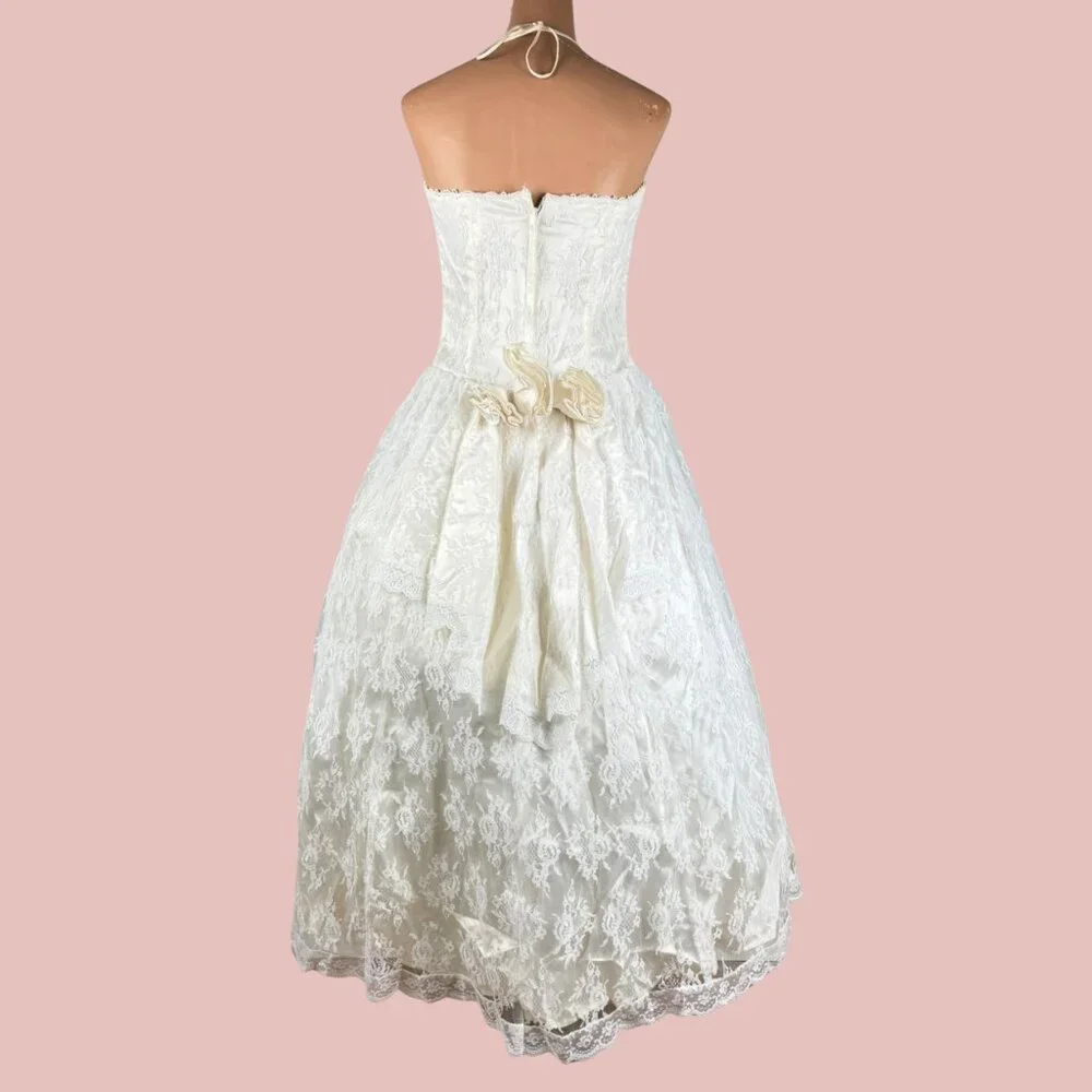 Vintage Scott McClintock 80s Strapless White Lace Wedding Dress Set 1950s style - Picture 2 of 16